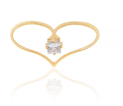 Gold-plated duo ring with squared white crystal