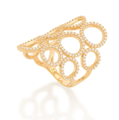 Gold-plated circles ring with zirconias