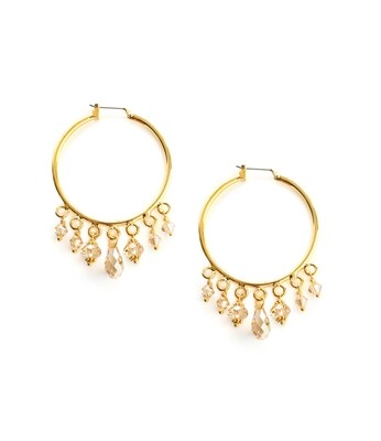 Gold-plated hoop earrings with golden shadow Swarovski crystals drops