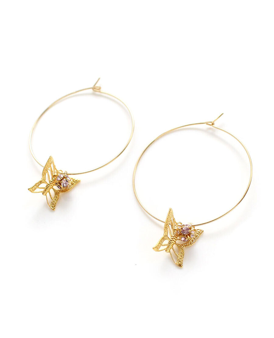 Gold-plated butterfly hoop earrings