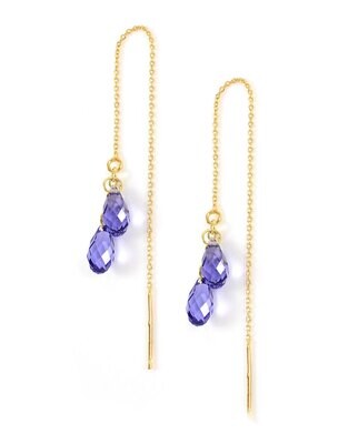 Threader chain earrings with tanzanite Swarovski drops