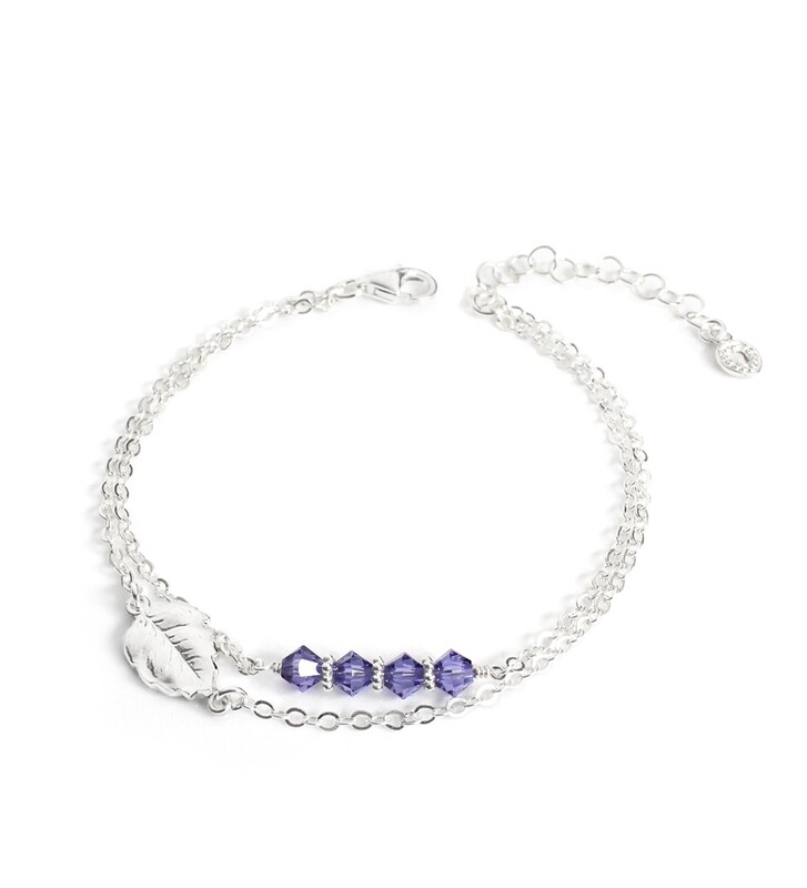 Sterling silver 925 leaf bracelet with tanzanite Swarovski crystals