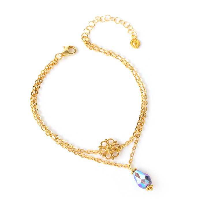Gold-plated flower bracelet with tanzanite AB Swarovski crystals