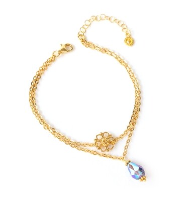 Gold-plated flower bracelet with tanzanite AB Swarovski crystals