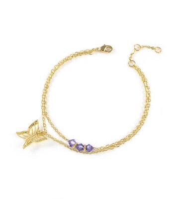 Gold-plated butterfly bracelet with tanzanite Swarovski crystals