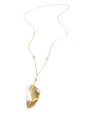Gold-plated long necklace with golden shadow Swarovski crystals