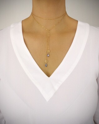 Sterling silver 925 double wrap necklace with tanzanite AB Swarovski crystals