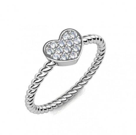 Rhodium-plated Twisted Heart ring