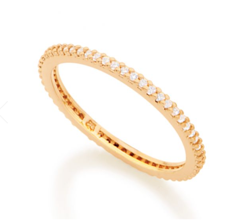 Gold plated studded skinny ring with white zirconia