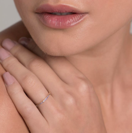 Gold plated studded skinny ring with white zirconia