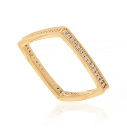Gold plated squared skinny ring with white zirconia