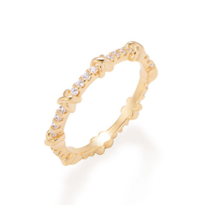 Gold plated criss cross ring with white zirconia