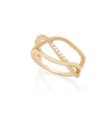 Gold plated paths ring with white zirconia