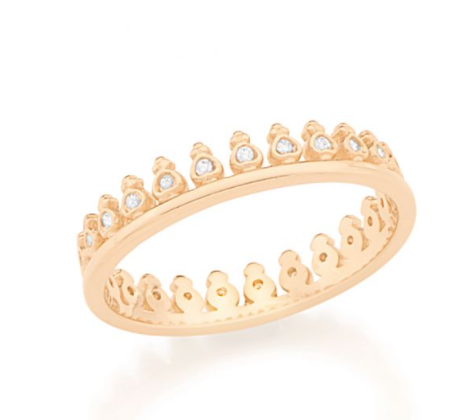 Gold plated crown ring with white zirconia