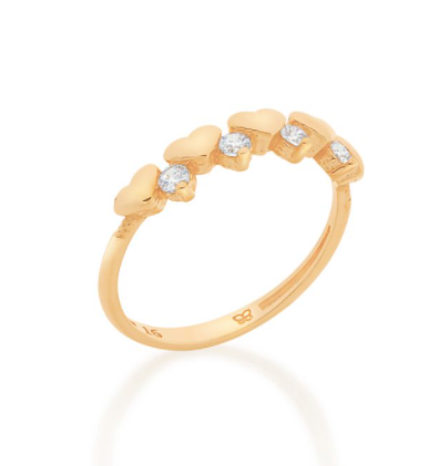 Gold plated hearts ring with white zirconia