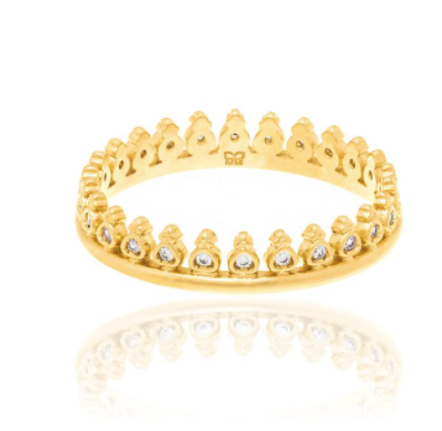 Gold plated crown ring with white zirconia