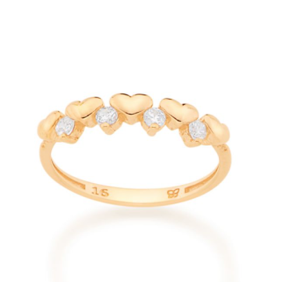 Gold plated hearts ring with white zirconia