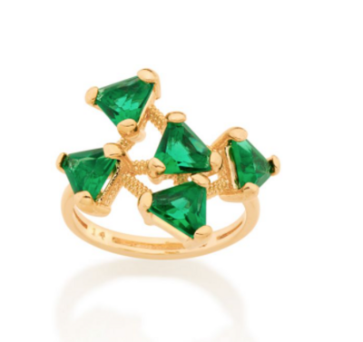 Gold plated green triangles ring