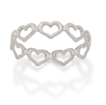 Rhodium plated skinny ring with small hearts