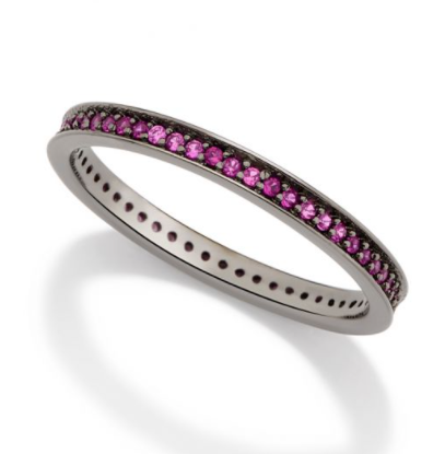 Black rhodium plated skinny ring with pink zirconia