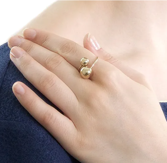 Adjustable gold-plated circle double champagne ring