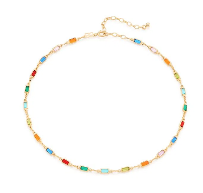 Gold-plated necklace with colourful crystals