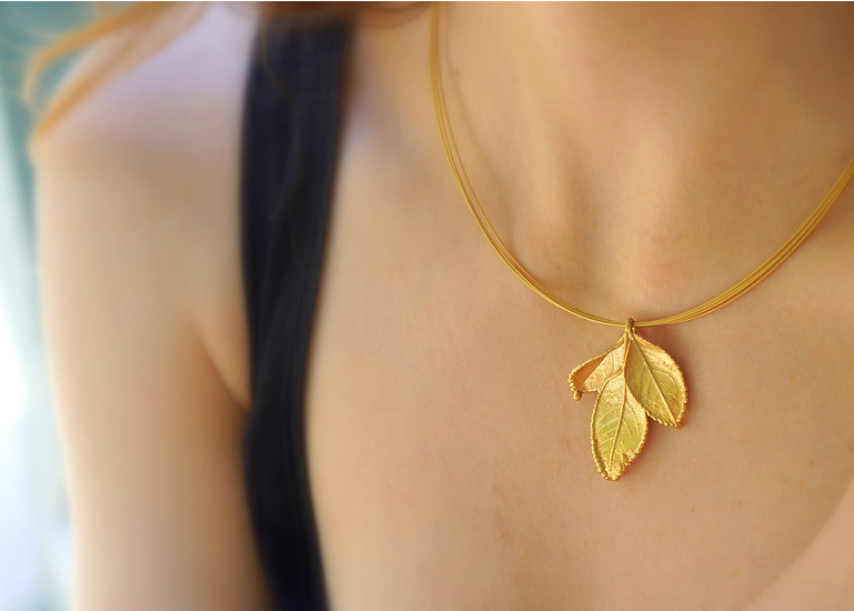 Real Rose Leaf necklace in sterling recycled silver 925
