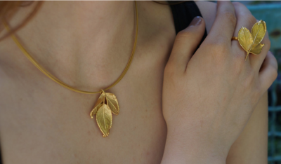 Real Rose Leaf necklace in sterling recycled silver 925