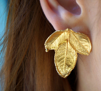 Real Rose Leaf earrings in sterling recycled silver 925