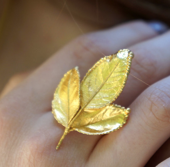 Real Rose Leaf ring in sterling recycled silver 925
