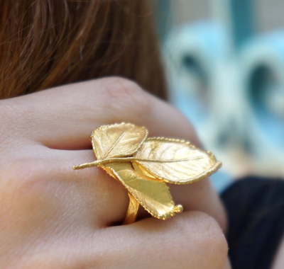 Real Rose Leaf ring in sterling recycled silver 925