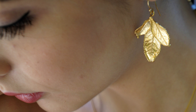 Real Rose Leaf earrings in sterling recycled silver 925