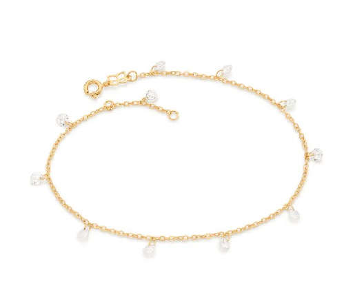 Gold-plated anklet with crystals