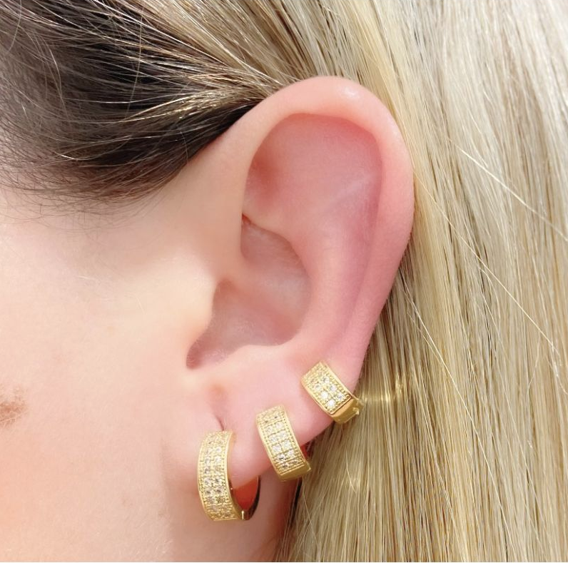 Gold-plated trio little hoops earrings with zirconia