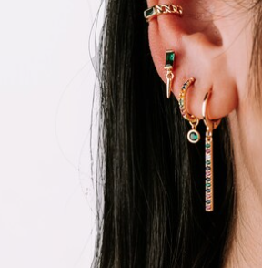 Gold plated colourful charm hoop earring