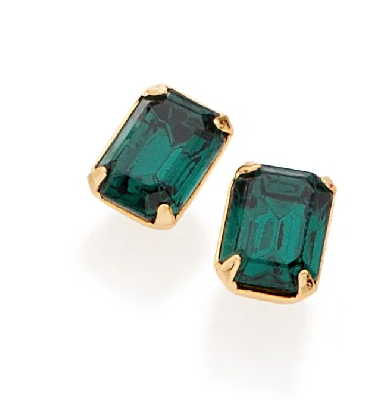 Gold plated set - earring and pendant with green crystal