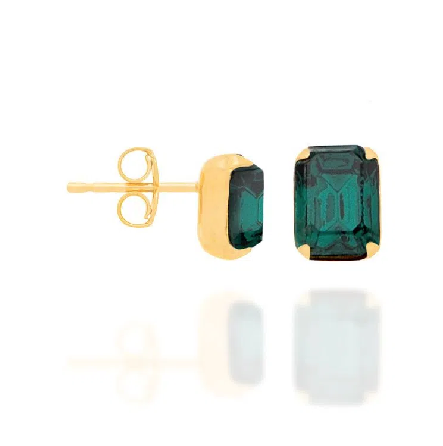 Gold plated set - earring and pendant with green crystal