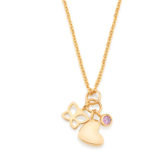 Gold-plated charm pendant with pink zirconia