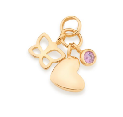 Gold-plated charm pendant with pink zirconia