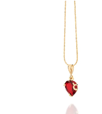 Gold plated heart pendant in red crystal