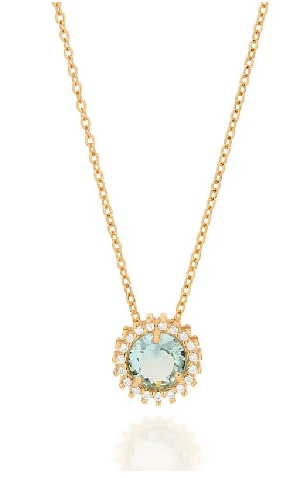 Gold-plated necklace with light blue crystal and white zirconia