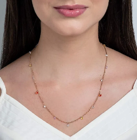 Gold plated necklace with warm colours crystals