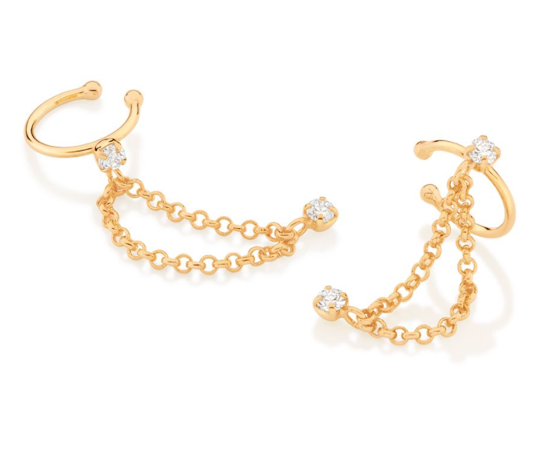 Gold plated double chain ear cuff earring