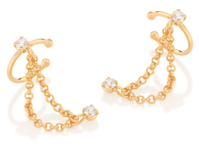 Gold plated double chain ear cuff earring