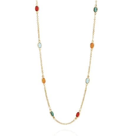 Gold plated necklace with colourful crystals