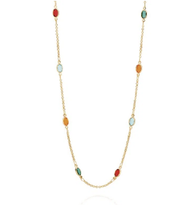 Gold plated necklace with colourful crystals