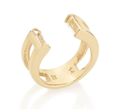 Opened gold plated ring with white crystal