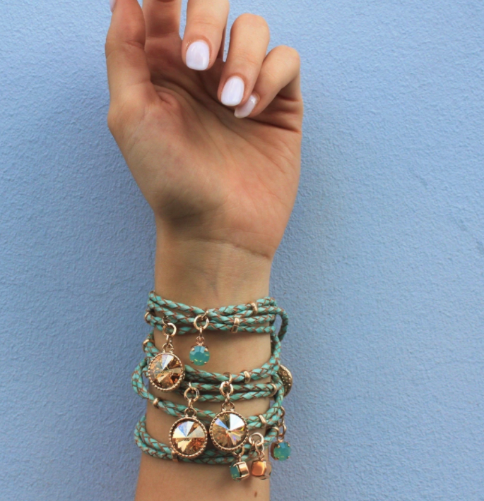 Daydream leather bracelet with Swarovski crystal - turquoise