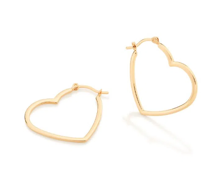 Gold plated hoop earrings in the shape of a heart.