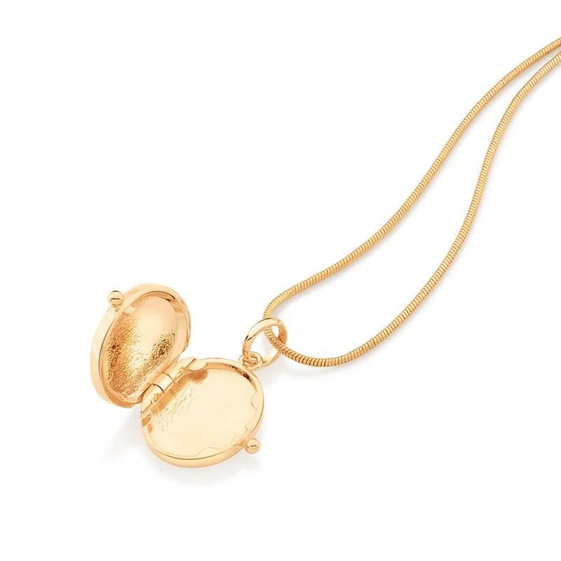 Gold plated photo locket necklace - reliquary pendant
